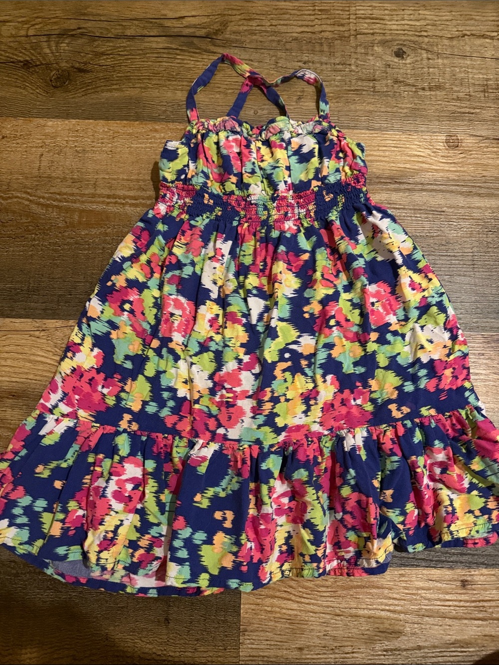 Cherokee Navy Floral Sundress with Pink & Lime Accents